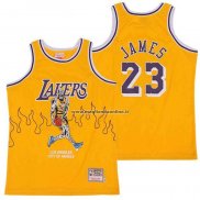 Maglia Los Angeles Lakers LeBron James NO 23 Hardwood Classics Skull Edition Giallo
