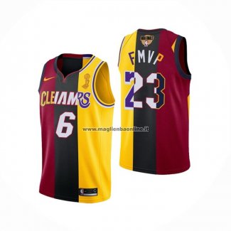 Maglia Los Angeles Lakers Lebron James NO 6 23 2020 FMVP Heat Cavaliers Split Dual Number Rosso Or