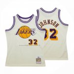 Maglia Los Angeles Lakers Magic Johnson NO 32 Mitchell & Ness Chainstitch Crema