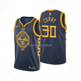 Maglia Golden State Warriors Stephen Curry NO 30 Citta 2018-19 Blu