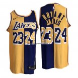 Maglia Los Angeles Lakers Kobe Bryant LeBron James NO 24 23 Split Giallo Viola