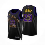 Maglia Los Angeles Lakers Lebron James NO 23 Citta 2023-24 Nero