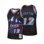 Maglia Utah Jazz John Stockton NO 12 Mitchell & Ness 1996-97 Nero