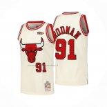 Maglia Chicago Bulls Dennis Rodman NO 91 Mitchell & Ness Chainstitch Crema